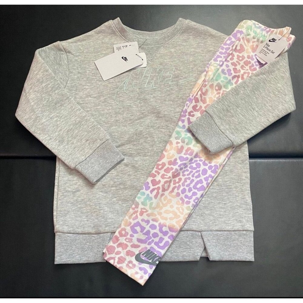 NWT Nike Leopard Print Leggings & Sweater Tunic Set Girls Size 5